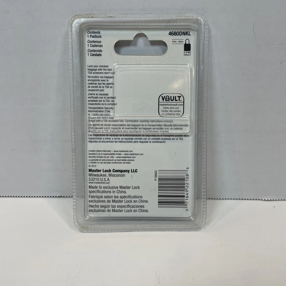 Master Lock Luggage Padlock Unisex OS Nickel 4680DNKL TSA‎ Accepted Combination
